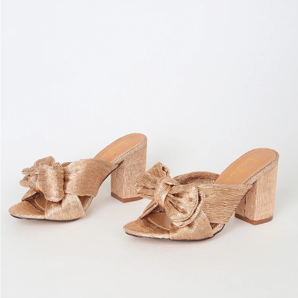 Lulu’s rose gold dorothea knotted high heel sandals